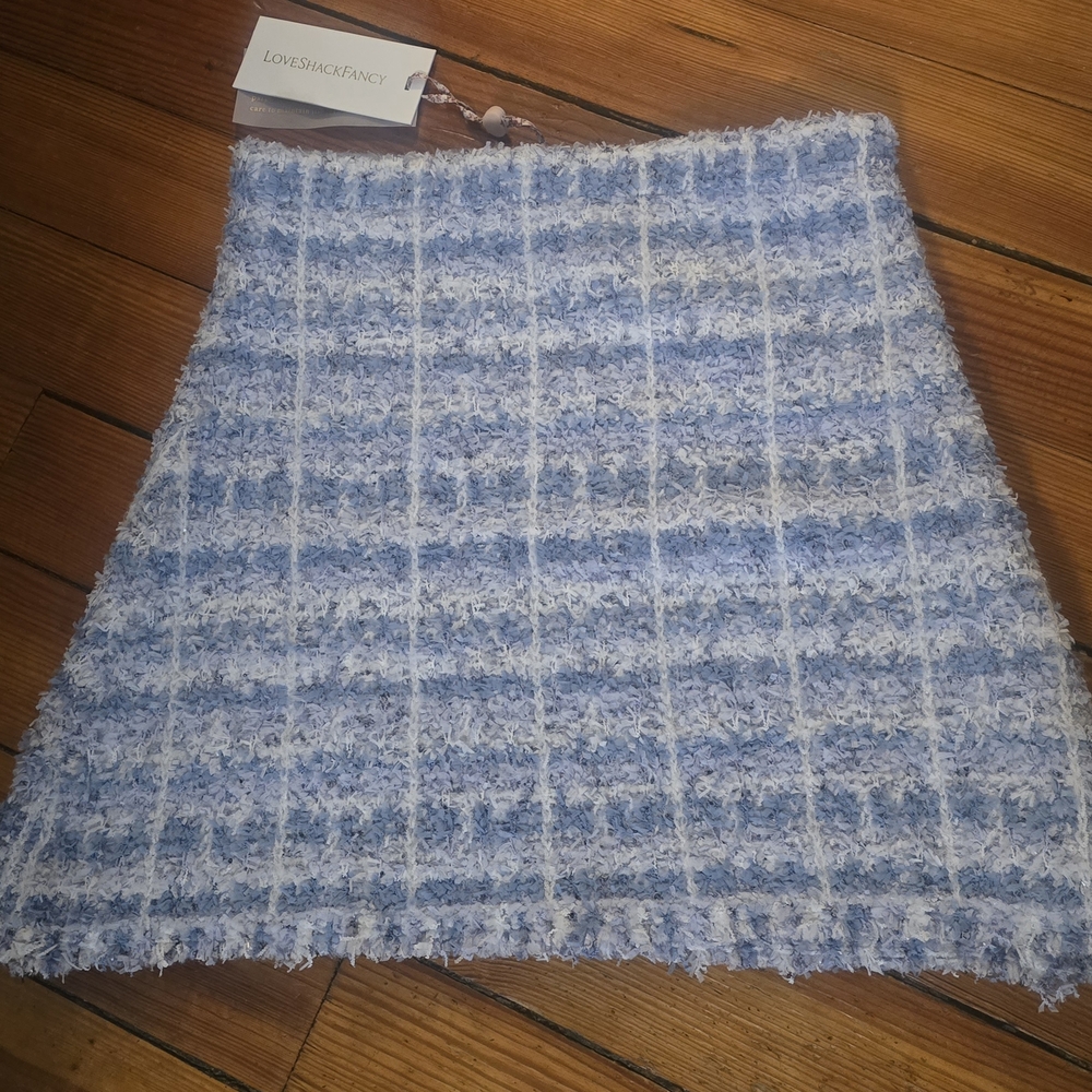 LoveShackFancy Blue and White Plaid Mini Skirt